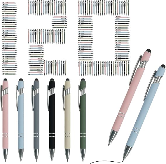 120 Pcs Ballpoint Pen, 1.0 mm Medium Point Stylus Metal Pen with Stylus Tip Click, 2 in 1 Black Ink for Touch Screen Tablet (6 Colors)