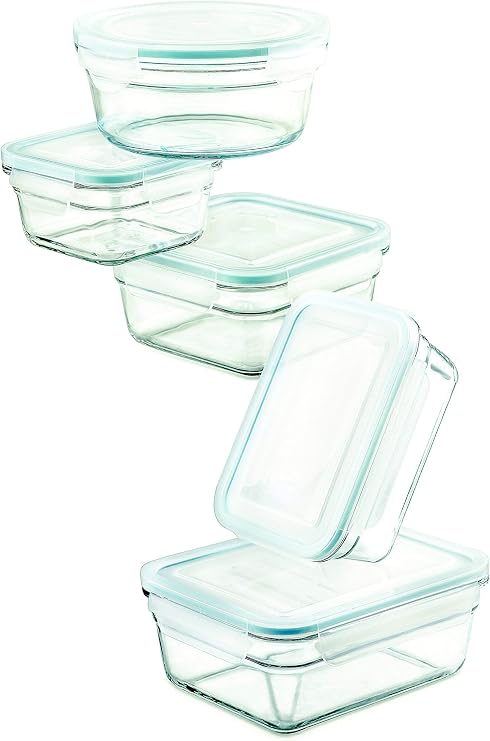 Glasslock Airtight Anti-Spill Proof Tempered Storage Containers 10pc Set~Microwave & Oven Safe
