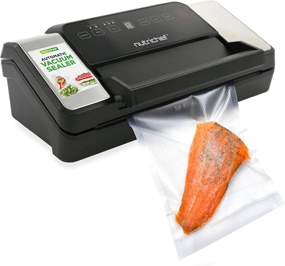 Nutrichef Automatic Food Vacuum Sealer with Double Sealing Function, Electric Air Sealing System for Dry, Liquid & Moist Foods, Reduces Food Waste, Preserve Freshness of Proteins, Fruits, Vegetables