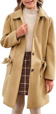 Meikulo Girls Single Breasted Dress Coat Kids Winter Outerwear Jackets Bowknot Pockets 5-14 Years