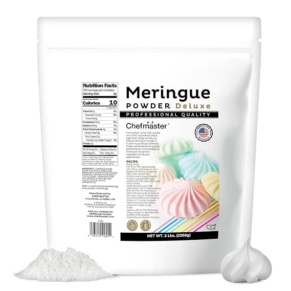 Chefmaster Meringue Powder Deluxe, Professional-Grade Egg White Substitute for Meringue Cookies, Pie Filling, Royal Icing, Non-GMO, Easy-to-Use, Made in USA, 5 lbs