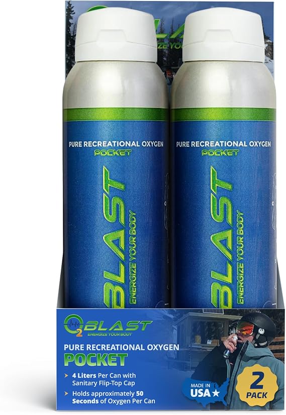 O2 Blast - 4L Portable Oxygen Can with Flip-Top Cap, Compact Design, 2-Pack