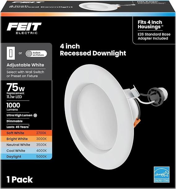 Feit Electric 4in LED Retrofit Recessed Downlight, 5CCT, 75W Eq