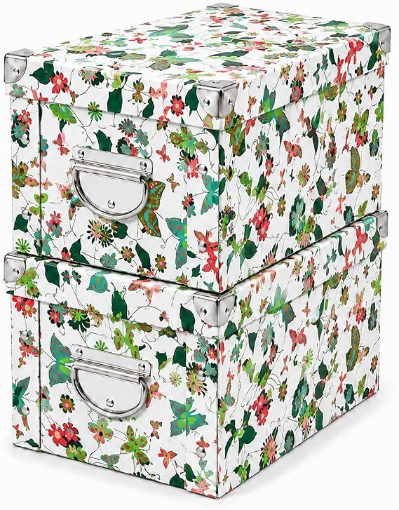 GUOZI Collapsible Storage Box, Decorative Memory box with Lid & Metal Reinforced Corners, Cardboard File Box with Handles, Organizer Gift Box for Keepsake Toy Photos Office Nursery Wardrobe Bookshelf