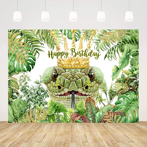 Ticuenicoa 5x3ft Happy Birthday Backdrop Jungle Safari Snake Background for Photography Cobra Python Backdrops Tropical Leaves Birthday Party Decorations Wild Girls Boys Birthday Party Photo Props