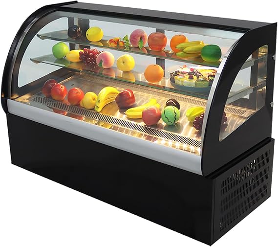1.2m Desktop Curved Cake Display Cabinet Bakery Showcase Commercial Display Fridge Cake Showcase Yellow Light Back Sliding Door