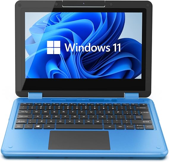 AWOW Touchscreen Laptop, 2 in 1 11.6" FHD Intel 4 Core Celeron N4120 Processor Windows 11 Home 6GB RAM 128GB M.2 SSD Storage Kids Convertible Laptop (Blue)