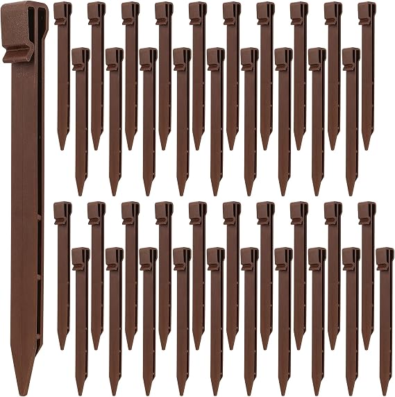 HOZEON 40 PCS 10 Inch Landscape Stakes, Heavy Duty Plastic Edging Anchoring Stakes for Lawn Edging, Weed Barriers, Dark Brown