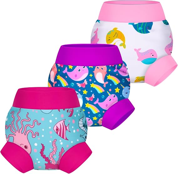 BIG ELEPHANT Baby Swim Diapers 3-Pack, Reusable Waterproof Swim Pants