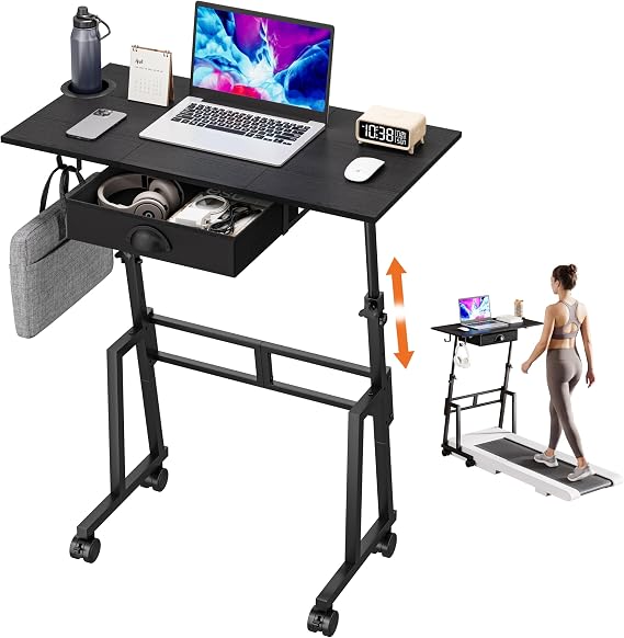 Adjustable Height Standing Desk with Drawer, Rolling Sit to Stand Up Desk