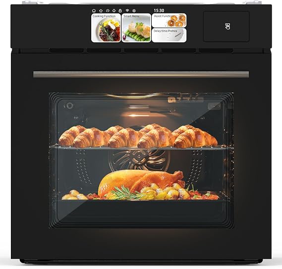 24" Built-In Electric Single Wall Oven - 2.5 Cu. ft Convection Oven with 8 Cooking Modes, 108 Smart Menus, Advanced TFT Screen, Timer, Safety Lock, 3000W, 240V, Stainless Steel and Black Finish