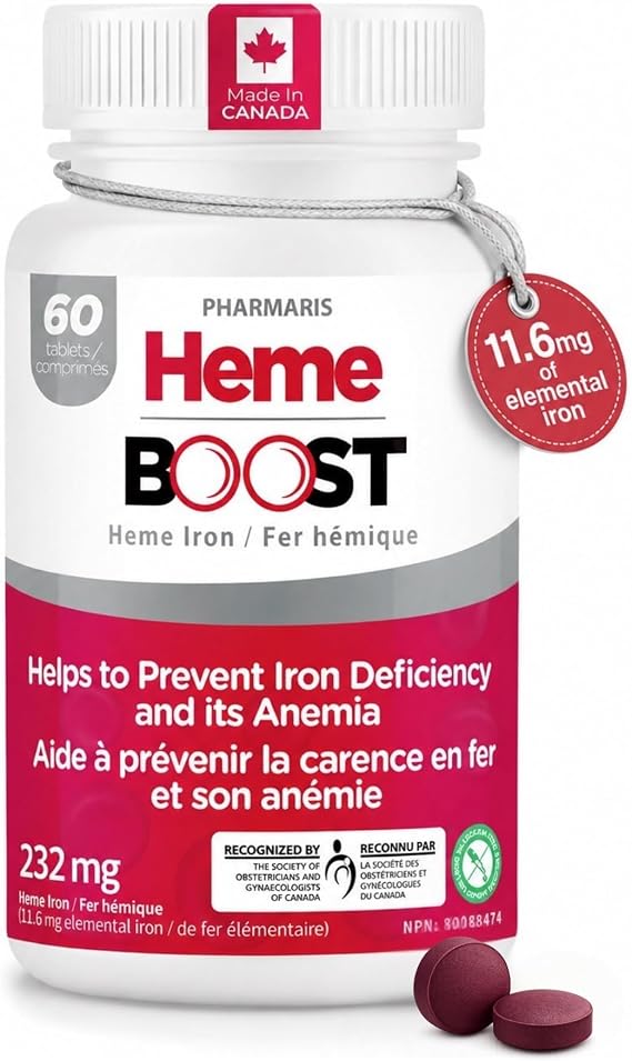 Hemeboost 11.6mg (232mg Heme Iron Pills), High Potency Iron Supplement for Women & Men, High Absorption & Gentle on Stomach, Safe for Use in Pregnancy, 60 Tablets