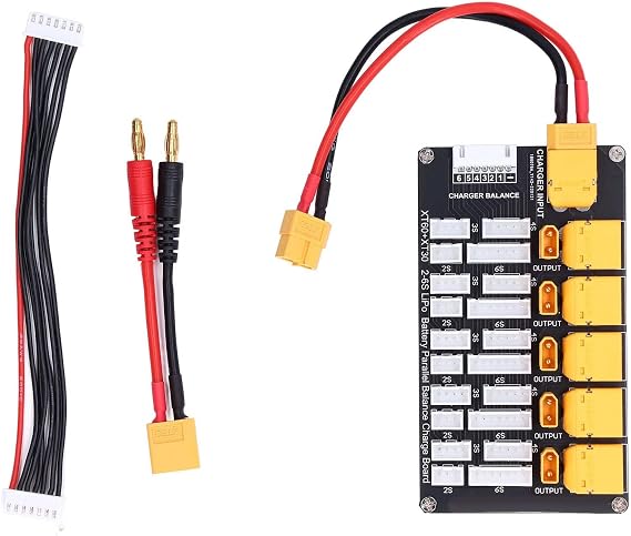 Parallel Charging Board with XT30/XT60 Plugs - Simultaneous Multi-Lipo Battery Charger for 2-6S Packs, Compatible with Balance Chargers