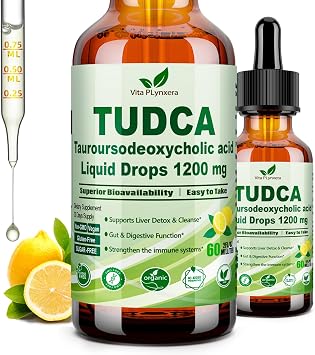 Pure TUDCA Bile Salts Liquid Drops 1200mg (Tauroursodeoxycholic Acid) Premium Liver Support, Bile Flow & Gallbladder Cleanse SupplementHigh Absorption Liquid | Non-GMO | 3rd Party Tested | 2 Fl Oz