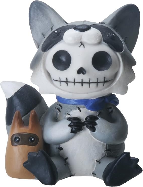 SUMMIT COLLECTION Furrybones Bandit Signature Skeleton in Raccoon Costume with a Little Accomplice