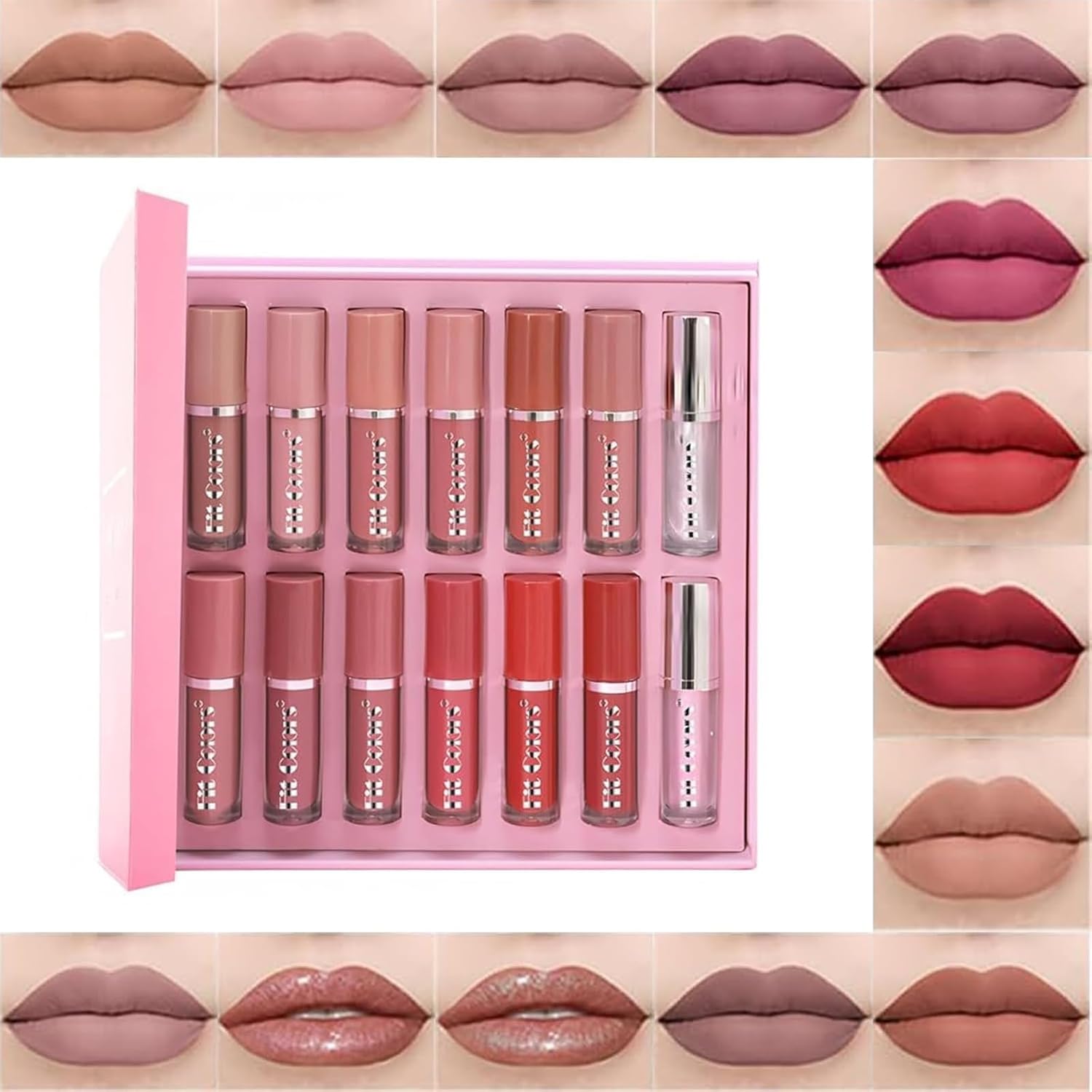 14-Color Lip Gloss Set, Matte Pearl Lipstick Gift Set, Non-Sticky Lip Makeup Kit, Hydrating Official, Long-Lasting Light Lily Lip Gloss Liquid Lipstick, Full Style Velvet Lip Gloss Lip Oil