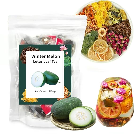 Winter Melon Lotus Leaf Tea,Chrysanthemum Wax Gourd Lotus Leaf Herbal Tea, Lotus Flower Hawthorn Dried Orange Peel Rose (1pcs)