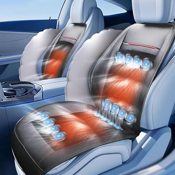 Black Summer Front Seat Cover for Car, Cooling and Massage 3 in 1 Cooling Car Seat Covers with Massage & Temeperature Control (Black3)