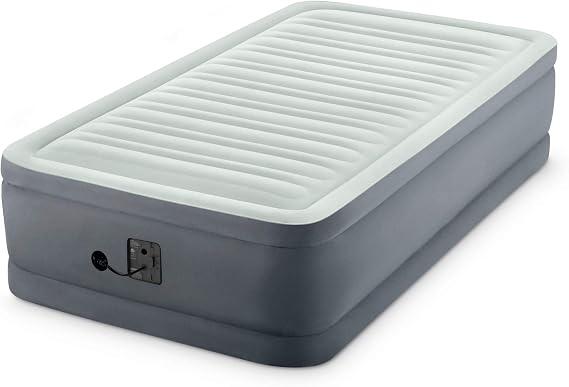 Intex PremAire I Fiber-Tech Elevated Dura Beam Technology Home Air Mattress Bed with Electric Built-in Pump, Twin