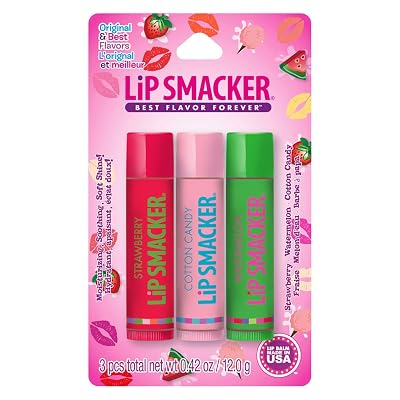 Lip Smackers Flavored Lip Balm Original & Best - Moisturizing, Soothing Trio Strawberry, Watermelon, Cotton Candy