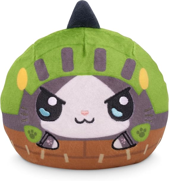 TeeTurtle Reversible Monster Hunter Palico Acorn Armor and Melynx 4-Inch Two-Sided Flip Plush Toy with Embroidered Details - Cute Mini Collectible Plush for Kids, Teens, and Adults