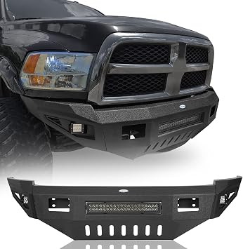 u-Box 2017 Ram 2500 Front Bumper Full Width Offroad Steel Bumper w/Skid Plate & 120W LED Light Bar Compatible with 2010-2018 Dodge Ram 2500 3500 Pickup Trucks
