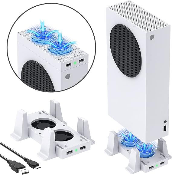 YUANHOT Xbox Series S ile Uyumlu Soğutma Standı, Çift Amaçlı Soğutma Fanı Soğutucu Sistemi Dock İstasyonu Aksesuarları, 3 Kademeli Ayarlanabilir Hız ve 2 Ekstra USB Bağlantı Noktası (Yalnızca Xbox