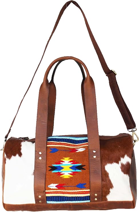 Western Cowhide Leather Woven Travel Weekender Carry-On Duffle Bag 18SKD07