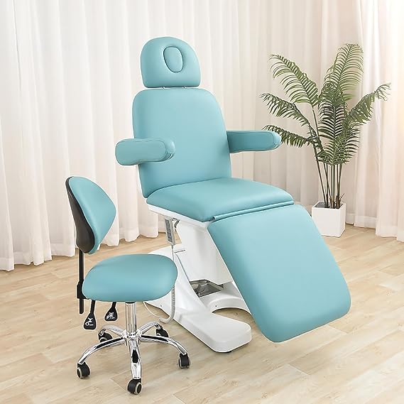 Spa Full Electrical 3 Motor Facial Beauty Bed Doctor Tattoo Facial Beauty Bed Medical Podiatry Chair with Thermal Heated Seats,Blue