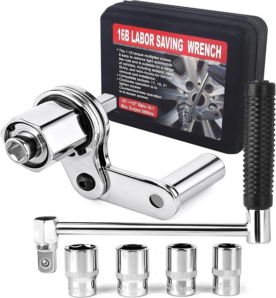 Torque Multiplier Wrench Set, Heavy Duty Labor Saving Lug Nut Remover, 12 Drive Square, 1:16 Gear Ratio Hand Lug Nut Wrench Kit for Automotive Tire Nuts Removal Max 680NM