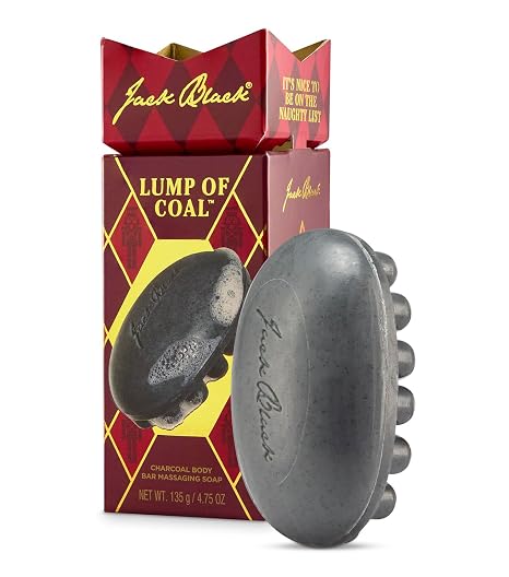 Jack Black Holiday Lump of Coal - Charcoal Body Bar Messaging Soap - Multitasking Body Bar, Jojoba and Seaweed Extract, Exfoliates Skin, Relieves Muscle Tension, Softer Skin, Deodorizes (Gift Set)