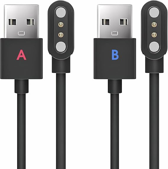 Universal Charger Magnetic 2-Pin for Smart Watch, USB Charging Cable for VeryFit Da Fit Letsfit Willful YAMAY Uwatch and other brands of all 2.54mm - 2.84mm-Pin-Pitch Smartwatches [Model A&B, One fit]