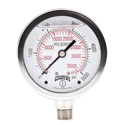 Winters 2-12 Dial Size, Liquid Filled Industrial Pressure Gauge, Stainless Steel Case and Internals, Dual Scale 0-5,000 psikPa, 1.5% Acc, 14 NPT Bottom Mount, Glycerin Filled Pressure Gauge