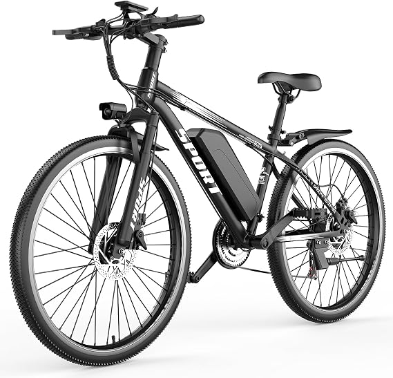 Misodo 26" Electric Mountain Bike, Peak 750W Motor, 22 MPH 45 Miles, 26" Electric Bicycle with 36V 10AH Removable Battery, LCD Display, Front Fork Suspension, 21-Speed, Electric Bike for Adults Teens