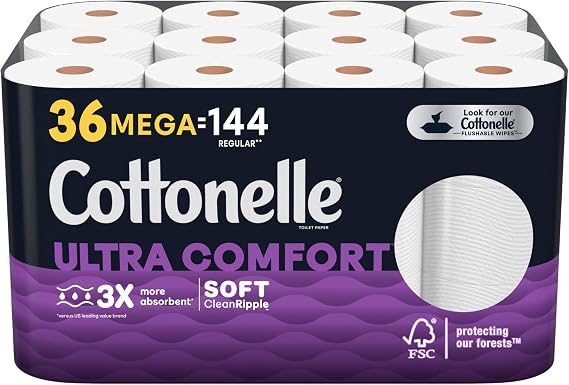 Cottonelle Ultra Comfort Soft Toilet Paper, 1 Mega Rolls = 4 Regular Rolls (Pack of 48)