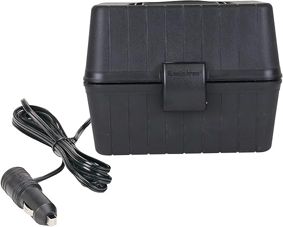 Koolatron 12V Heating Lunch Box Stove, 1.6 Qt (1.5 L) Black 6 ft (1.8m) Power Cord Heats to 300F (149C) Built-In Cord Storage Classic Construction Worker Lunchbox for Car SUV Pickup Truck