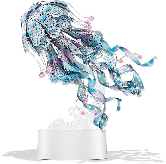 Piececool 3D Puzzles for Adults, Jellyfish Night Light with USB Plug, Ocean Animals 3D Metal Model Building Kits, Hobbies DIY Assembling Arts and Crafts