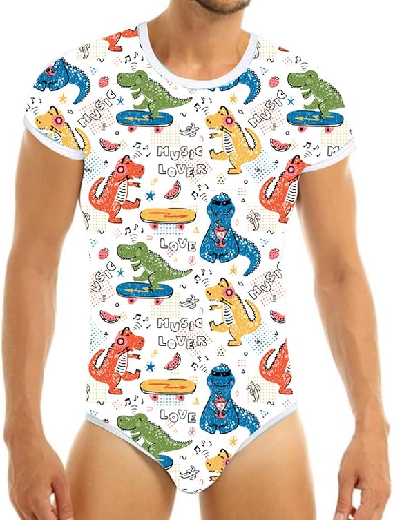 Cute Short Sleeve ABDL Onesie Baby Diaper Lovers ABDL Button Crotch Romper Bodysuit White,XL