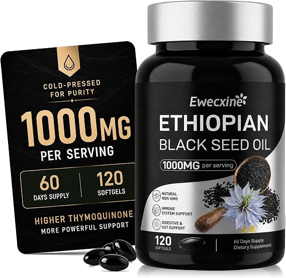 Ethiopian Black Seed Oil Softgels 1000mg Cold Pressed, 120 Count