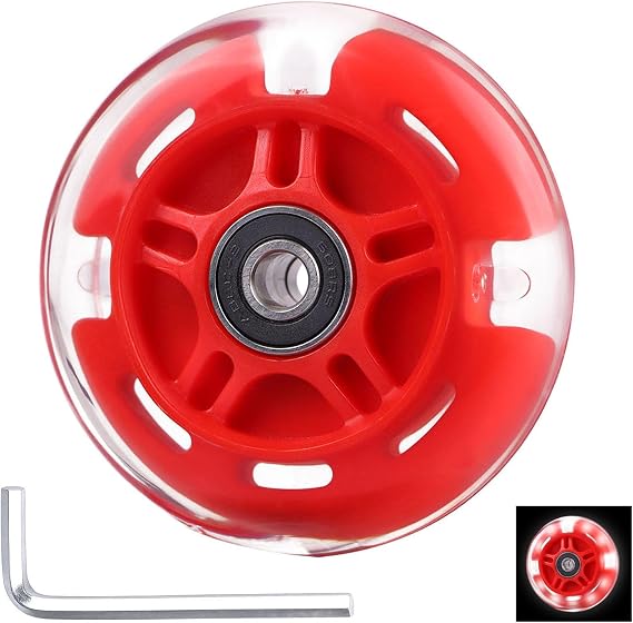 1-Pack 80mm Light Up Scooter Wheel Rear White Led Flashing Replacement Wheel for 3-Wheeled Kid Scooter (Red)