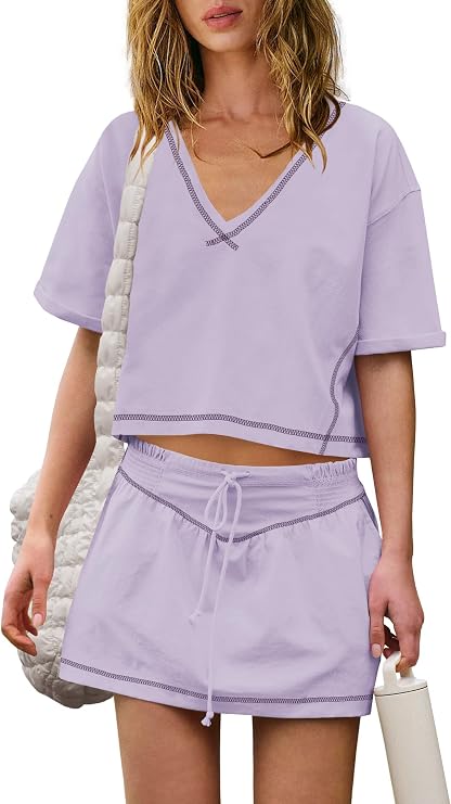 LAMISSCHE Womens 2 Piece Workout Sets Athletic Gym Sets Crop Top And Skirt With Shorts Set Activewears