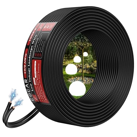 Cocar 10/2 AWG Landscape Lighting Wire, 100FT Low Voltage Direct Burial 10 Gauge 2 Conductor Cable for Landscape, Park, Yard & LED Lamp Lighting Systems
