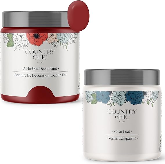 Chalk Style Paint + Clear Coat Bundle - for Furniture, Home Decor, Crafts (Color: Paint the Town [pint - 16 oz] - Red)