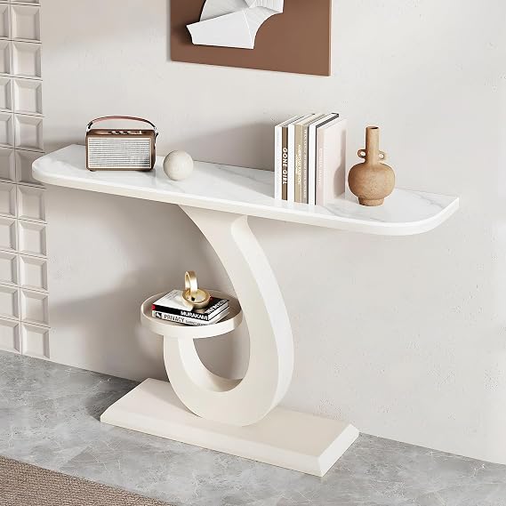 Luxury Console Table for Entryway, Modern Entryway Table, Narrow Marble White Console Table with Gold Metal Base for Hallway, Living Room, Foyer, 31.5" 39.4" 47.2" 59.1" Wide