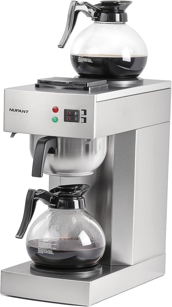 NUPANT 12-Cup Commercial Drip Coffee Maker 1.8L Pour Over Coffee Machines | 2 Warmers and 2*12 Cup Carafes, Stainless Steel, 7 Mins Fast Brewing, Easy Control for Restaruants, Office and Busy Business