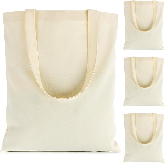 RAINFLOW Blank Canvas Tote Bags - 4 Pack Plain Cotton Totes with Handles