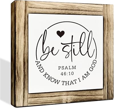 HiLus Modern Wooden Religious Decorative Sign, Psalm 46:10, 5.9x5.9 Inch, Perfect for Home Decor and Calming Reminder