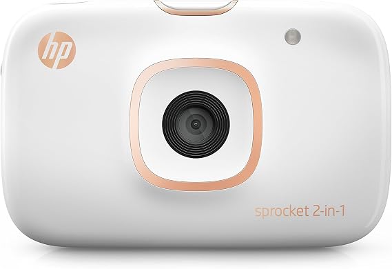 HP Sprocket 2-in-1 Portable Photo Printer & Instant Camera, print social media photos on 2x3" sticky-backed paper (2FB96A), 2:1 White, 4.8 x 3 x 1.1