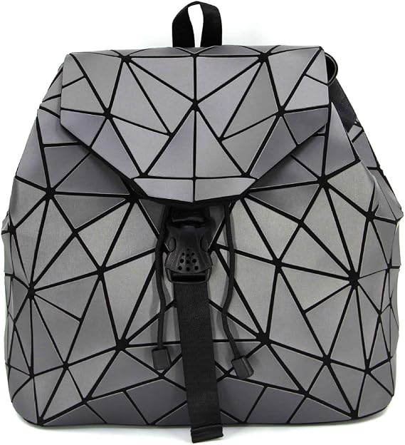Ulalaza Geometric Backpack Holographic Reflective Backpacks Fashion Backpack