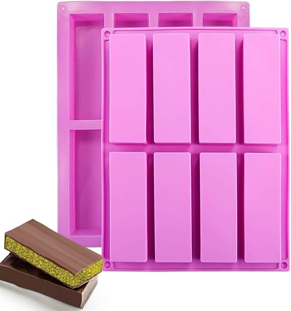 Silicone Granola Bar Mold, 2 Pack 8-Cavity Rectangular Nutrition/Cereal/Energy Bar Maker Molds for Chocolate Truffles Ganache Bread Brownie Cornbread Cheesecake Pudding Butter Mould